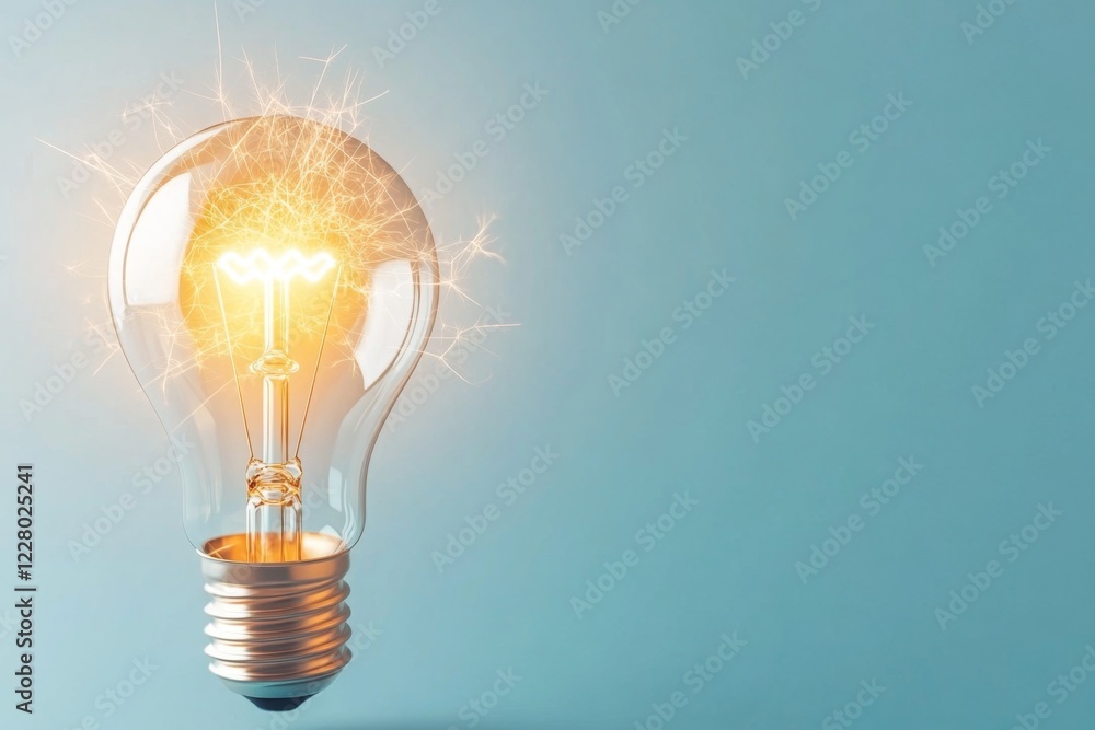 Aufkleber a simple design of a glowing light bulb surrounded by faint spark lines, symbolizing a greatly inspi