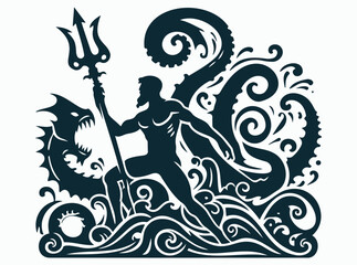 Poseidon Trident Illustration. Greek Mythology Sea God Vector Art
