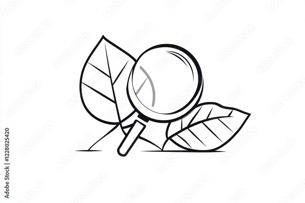 Poster A simple line drawing of a magnifying glass hovering over a small leaf, emphasizing focused observation
