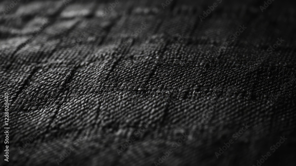 Poster black textile texture with interwoven threads creating a grid-like pattern and smooth, shadowed deta