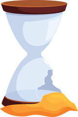 Cartoon broken hourglass is leaking sand, symbolizing wasted time and missed deadlines