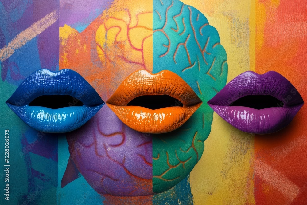 Aufkleber vibrant neurodiversity art multicolored vinyl lips on abstract neural canvas - dynamic marketing vis