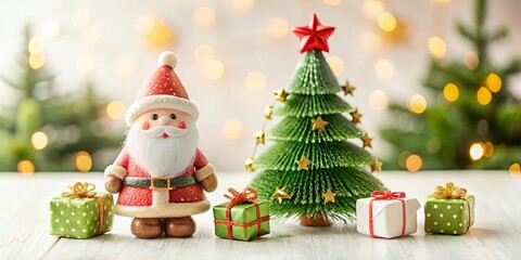 Merry Christmas & Happy New Year Watercolor: Cute Santa, Fir Tree, Gifts, & Festive Balls