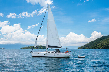 White Sailship in the waters of Paraty, Brazil.