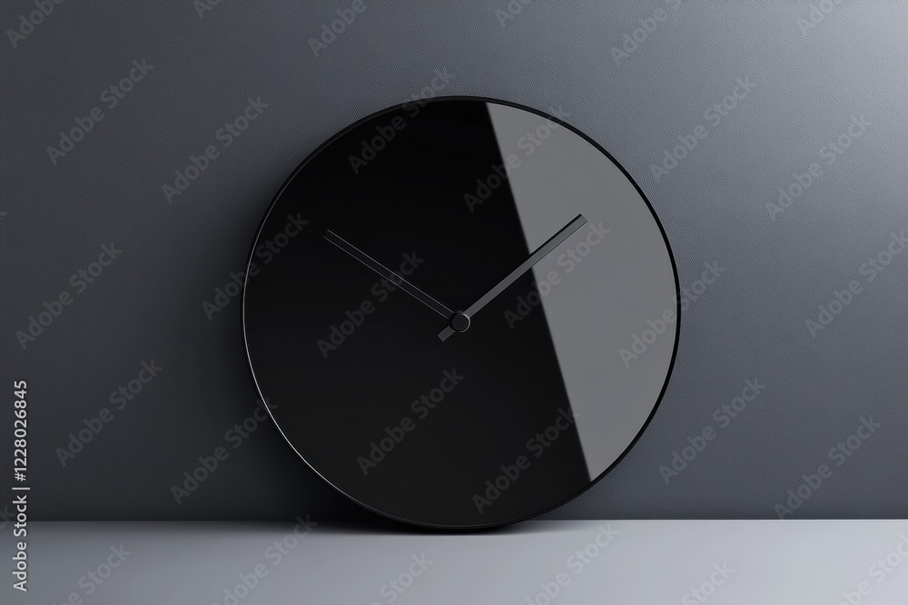Fototapete Minimalist black wall clock showcasing a sleek design against a gray background in a modern setting. Generative AI