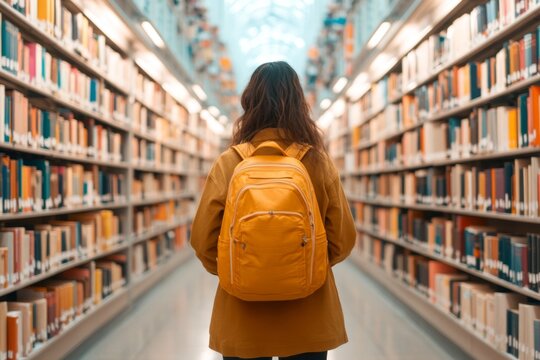 A student in a library surrounded by books, overwhelmed because they canâ€™t find sufficient resources for their project