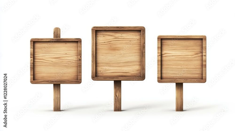 Poster wood plates with empty space for advertising sign and text message. realistic 3d vector illustration