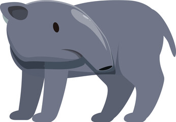 Cartoon illustration of a cute tapir standing and looking forward, perfect for children's books or educational materials