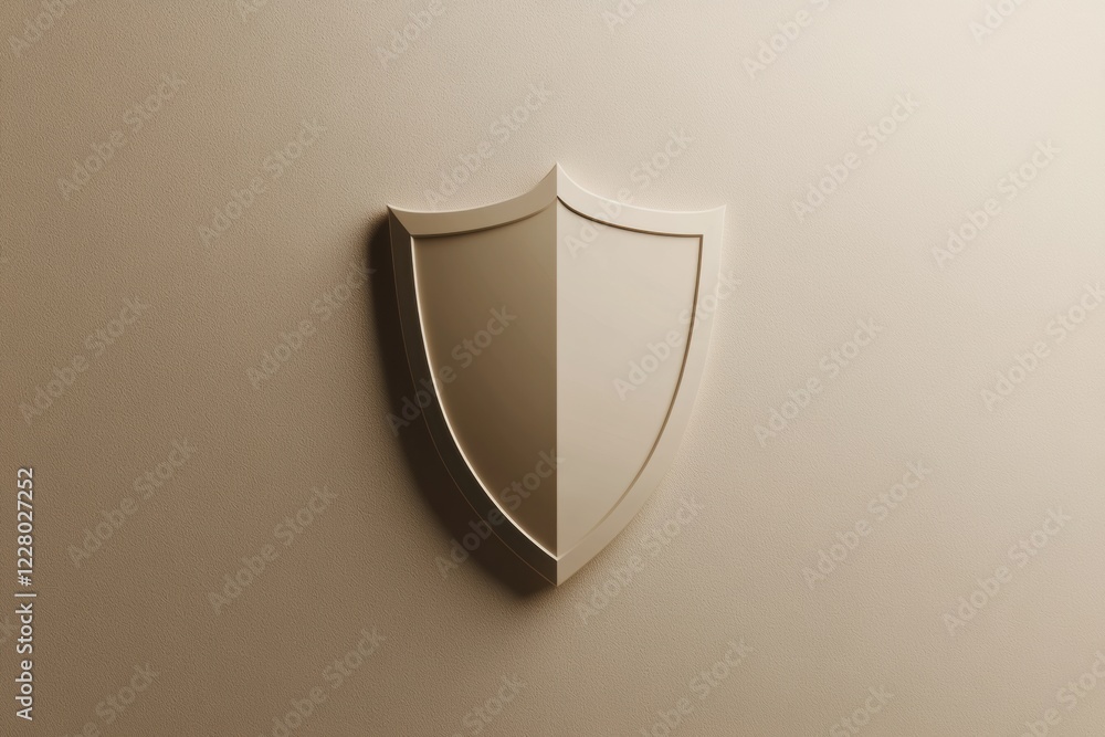 Poster Minimalist cream shield symbol on textured wall for design and branding concepts. Generative AI