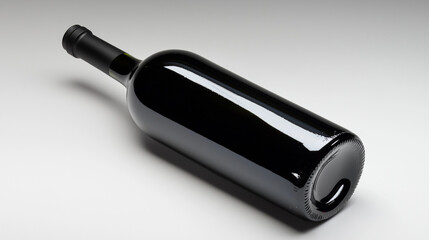 Fototapeta premium Empty black wine bottle on white background with reflection. Ideal for wine industry and product packaging design.