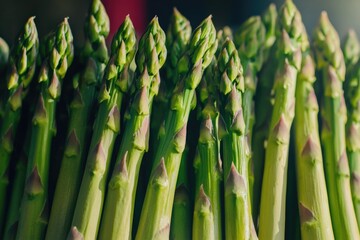 Fototapeta premium Bunch of asparagus stalks, fresh and ready to eat. Organic and nutritious vegetable often used in salads or cooked dishes.