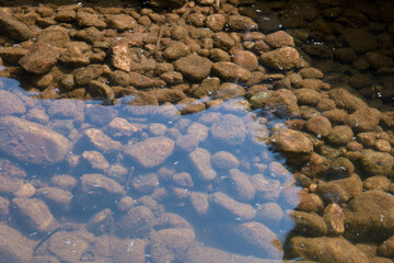 Water surface of a river with stones in the foreground Selective focus