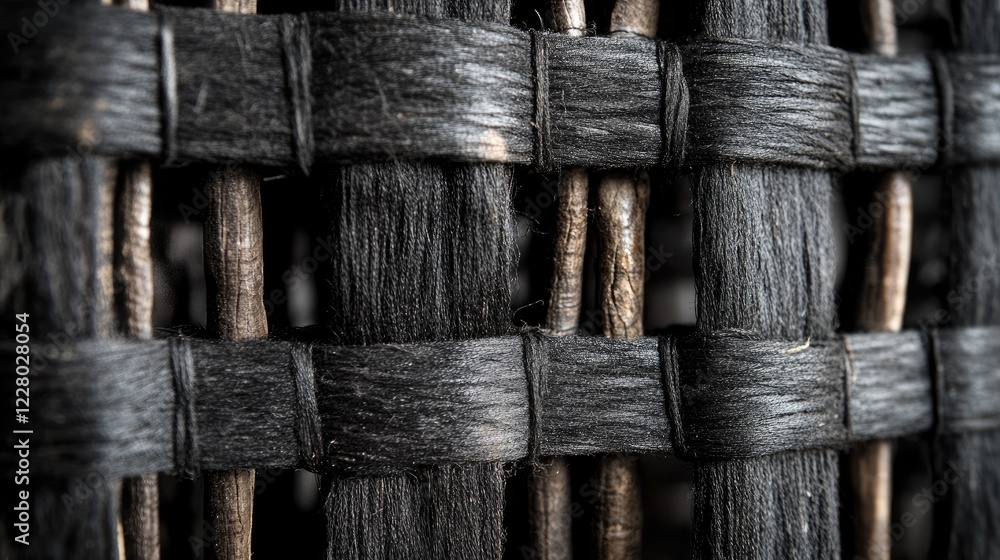 Poster close-up of tightly woven black fabric showcasing intricate thread patterns and soft shadows for a r