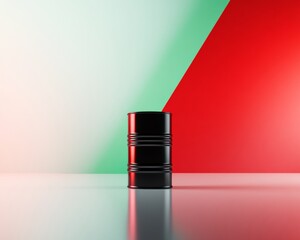 Minimalist Oil Market Visuals Black Barrel with Reflective Finish and Arrows - Strategic Energy Insights for Modern Business and Financial Communication