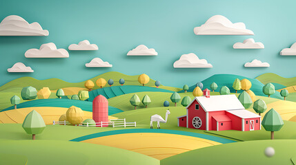 Farm building landscape in 3D low poly