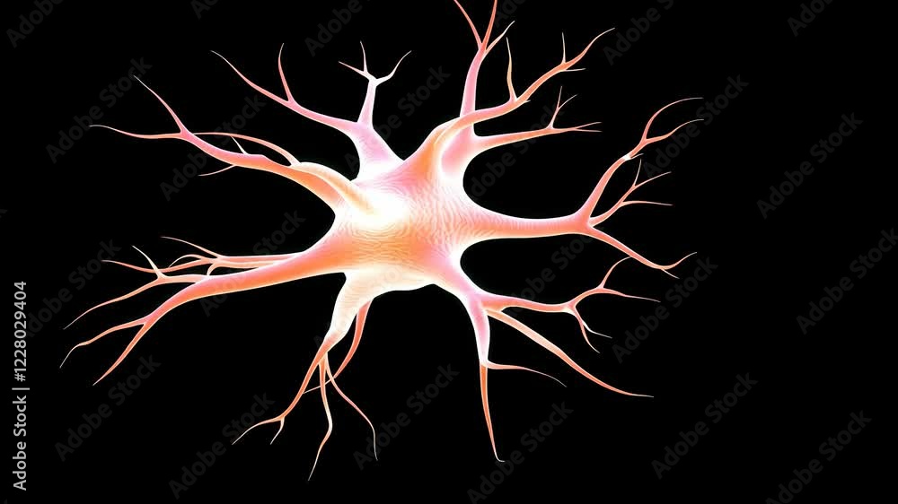 Poster a stylized representation of a neuron showcasing its dendrites and axon, set against a black backgro