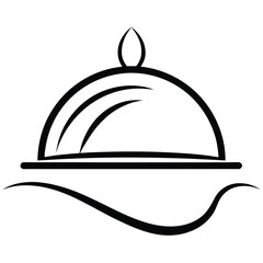 A stylish and artistic restaurant logo, featuring a circular plate with a fork and spoon in a balanced composition, symbolizing delicious meals and high-quality service.