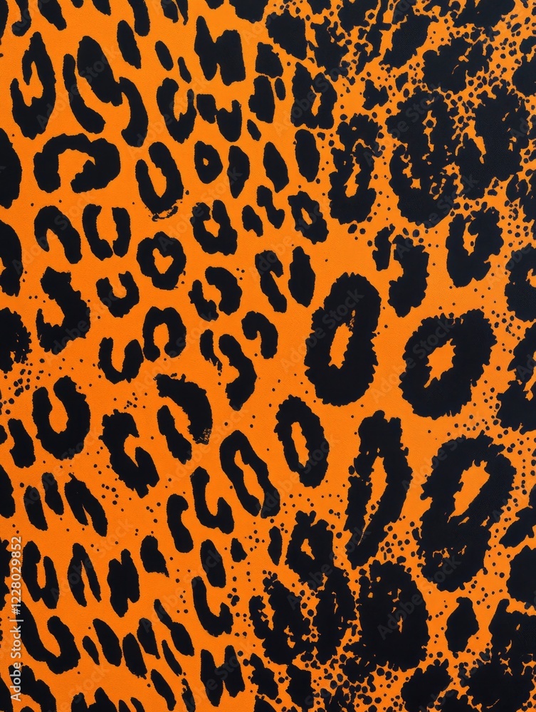 Poster a black and orange leopard print fabric. the orange and black colors create a bold and striking cont