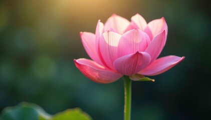 Soft pink petals unfolding from a slender stem under gentle light, delicate, pink