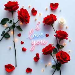 A Timeless Valentine&rsquo;s Day Symbol: Red Roses Forming a Heart, Complete with a Sweet 'I Love You' Message to Express Your Deepest Affection on this Special Day.
