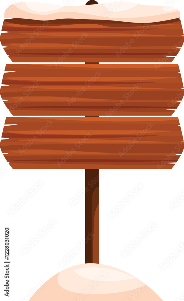 Poster snowy wooden signpost with three empty planks is ready for your text