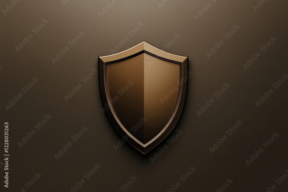 Poster bronze shield emblem displayed on a smooth dark background representing protection and strength in d
