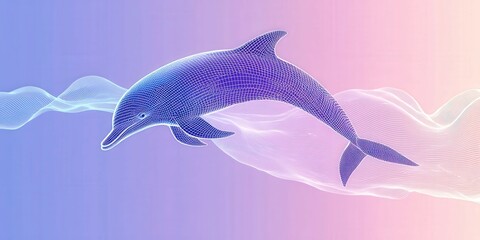 Obraz premium Dolphin swims gracefully in a digital ocean environment