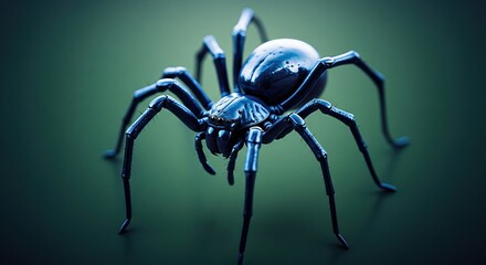 Realistic black spider with detailed features on a dark background