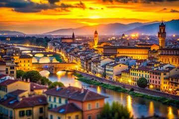 Fototapeta premium Miniature Florence Sunset: Tilt-Shift Italian Cityscape