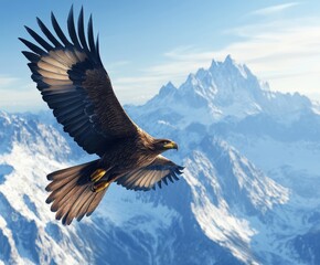 Majestic eagle soaring above snowy mountain peaks