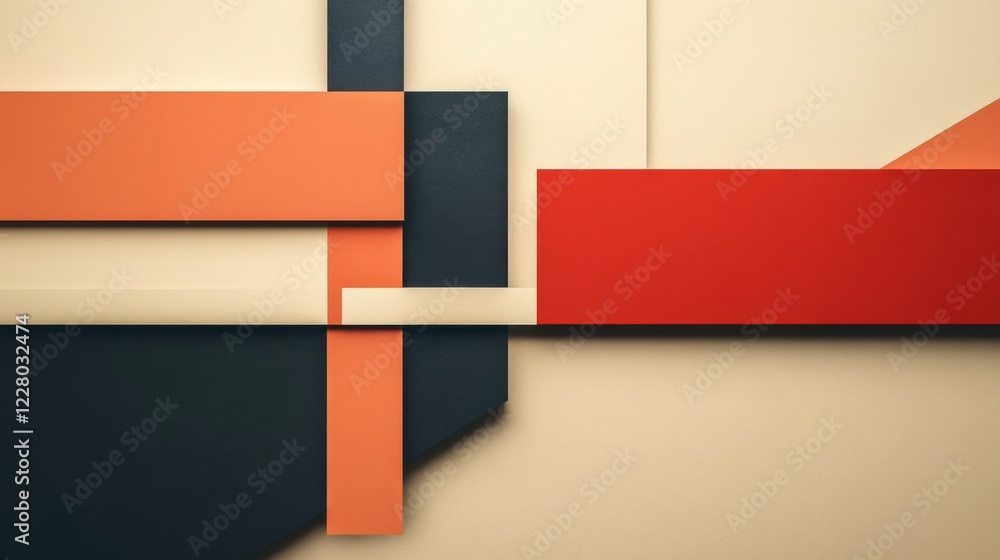 Poster abstract composition with geometric shapes in warm tones and contrasting colors. generative ai