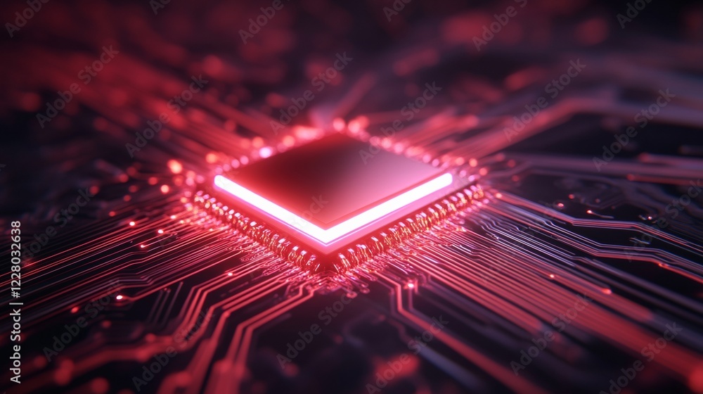 Leinwandbilder Futuristic Tech Aesthetic Quantum Computing Chip with Neon Circuitry Cutting-Edge Processing Power for Advanced IT Solutions and Technological Innovation