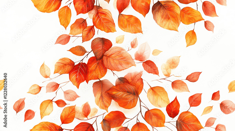 Poster seamless pattern highlighting an intricate arrangement of orange, red, and yellow autumn leaves, cre