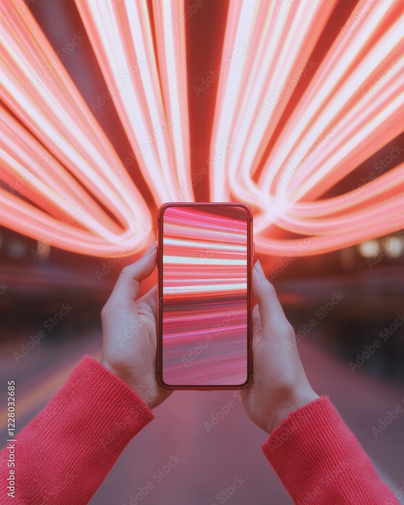 Aufkleber neon visual symphony smartphone captures viral video in digital workspace - dynamic social media tre