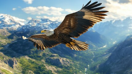 Obraz premium Majestic eagle soaring over mountain landscape with wings spread