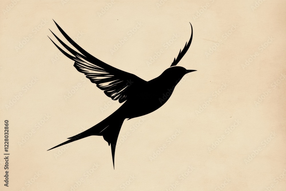 Poster elegant silhouette of a soaring bird with outstretched wings against a light background. generative 