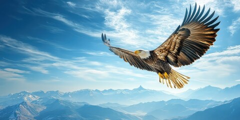 Fototapeta premium Majestic eagle soaring over snow-capped mountains