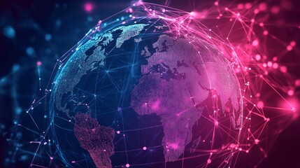 A Vibrant Digital Rendering Of Earth, Interconnected By A Glowing Network, Conveying Global Communication And Connectivity.