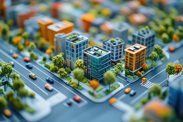 Obraz premium Urban cityscape model miniature architecture modern design vibrant environment aerial view
