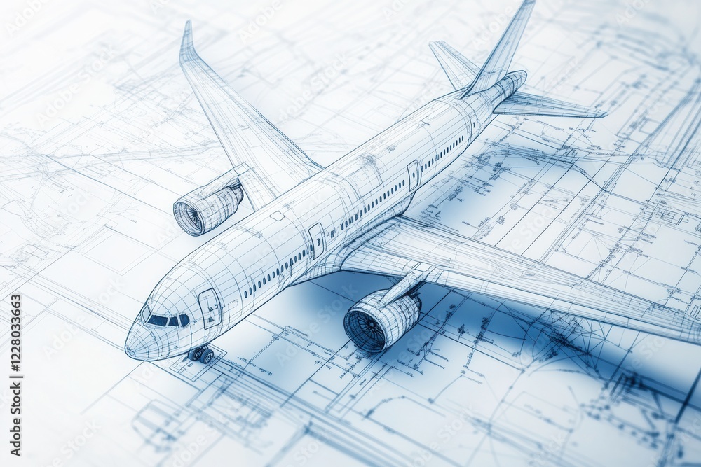 Aufkleber detailed technical blueprints showcasing the design and specifications of an airplane. generative ai