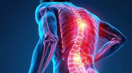 Painful lower backache in person medical illustration dark background