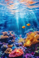 Bright coral reef thrives under clear blue waters