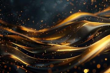Elegant Black and Gold Abstract Fluid Waves with Shimmering Metallic Texture for Luxury, Modern Glamour, and High-End Design Backgrounds