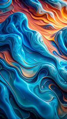 Obraz premium Vibrant swirls of blue and orange flow in a wave-like pattern, creating a dynamic and fluid composition. The interplay of cool and warm tones adds depth and movement to the abstract design.AI