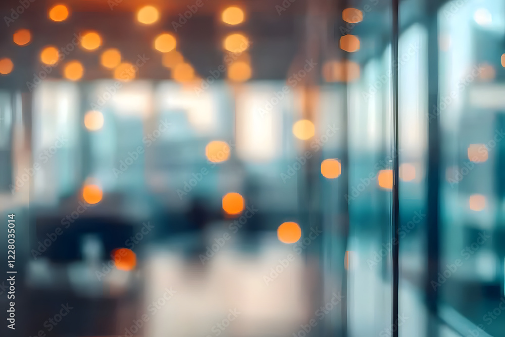 Poster blurred empty open space office. abstract light bokeh at office interior background