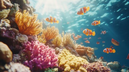 Obraz premium Vibrant coral reef teeming with life in clear waters