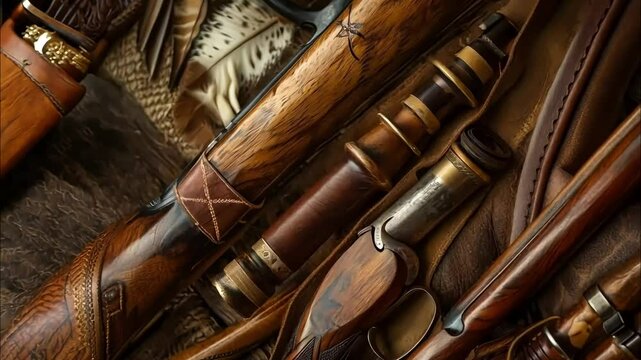 Hunter's equipment and accessories. The concept of controlling the population of wild animals or for obtaining trophies.
