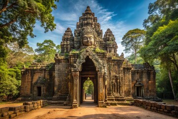 Naklejka premium Minimalist Angkor Thom North Gate, Siem Reap, Cambodia: Ancient Stone Architecture