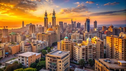 Naklejka premium Minimalist Beirut Downtown Skyline, Modern Architecture, Lebanese Capital Cityscape