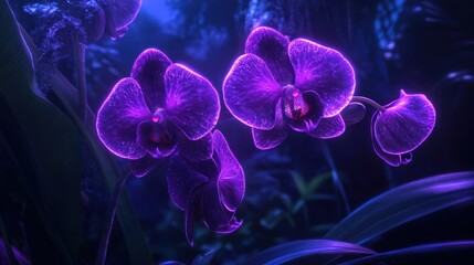 Glowing Purple Orchids Night Bloom Botanical Garden